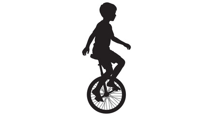 Boy riding a unicycle in black silhouette © MdMosharef