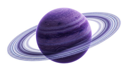 Purple gas giant planet with prominent icy rings similar to saturn featuring detailed atmospheric clouds and swirls isolated on transparent background art. © Png ProTeam