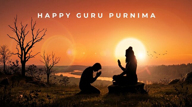 Illustration for Guru Purnima with a guru and disciple in silhouette