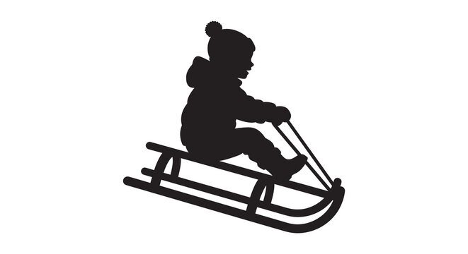 Child Riding Sled In Black Silhouette winter