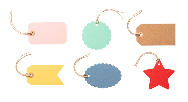 Colorful Blank Paper Gift Tags with Twine , no Background, png