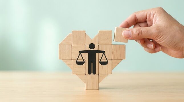 Business integrity and moral values represented by placing wooden blocks into a heart shape.