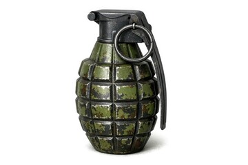 Fototapeta premium A green hand grenade on a plain white surface