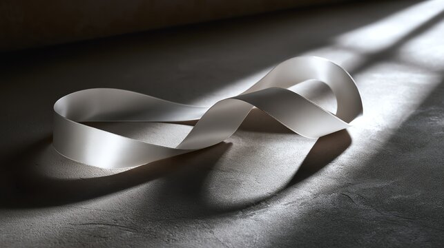 Elegant white ribbon on a textured surface