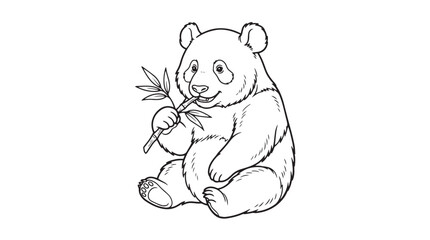 Hand drawn giant panda bear coloring page vector, cute panda eating bamboo branch illustration, black and white animal line art for kids activity book isolated on White Background © Iram