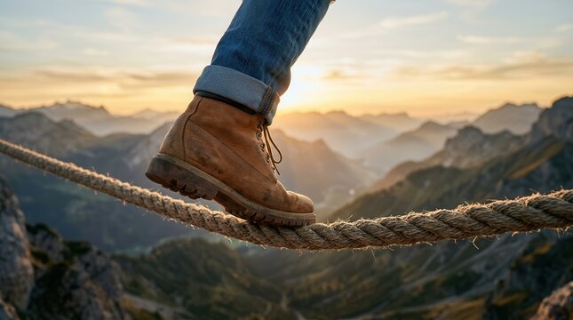 Trust and purpose helping a person move forward with confidence on a rope.