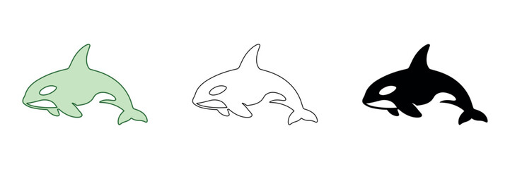 Orca whale graphic representations in different styles for design purposes © Ophelia