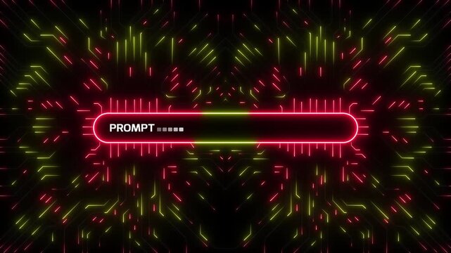 Neon AI Prompt Bar Animation with Colorful Particle Effects and Futuristic User Interface on Black Background 4k animation video