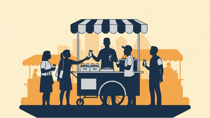 People buying food from a vendor cart on a street © Stock Image Paradise