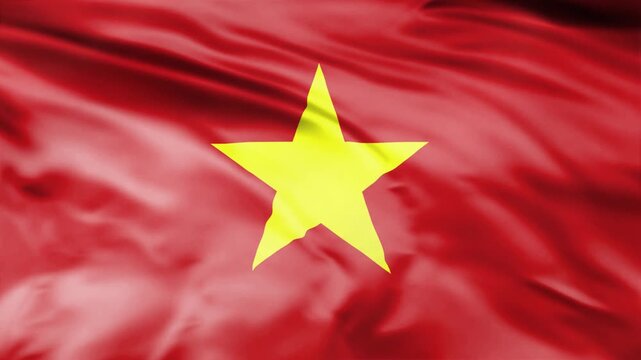 Vietnam flag waving in wind cinematic motion footage. National flag of Vietnam waving, red fabric, yellow star