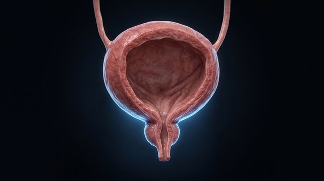 3D Illustration of Human Urinary Bladder Anatomy Isolated on Black Background