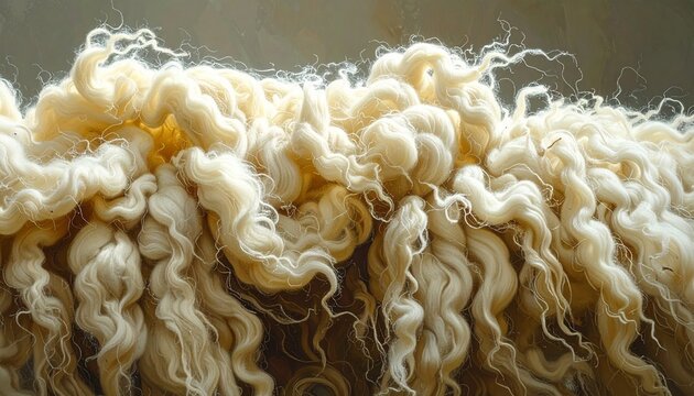 Close-up view of fluffy white sheep wool texture.