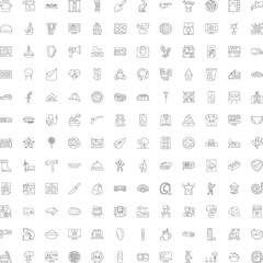 Hand drawn line art icons representing a wide range of everyday objects, food, tools, technology, and various lifestyle concepts, suitable for digital design projects © sevector