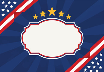 Naklejka premium American Patriotic Background Frame with USA Flag Elements and Sunburst