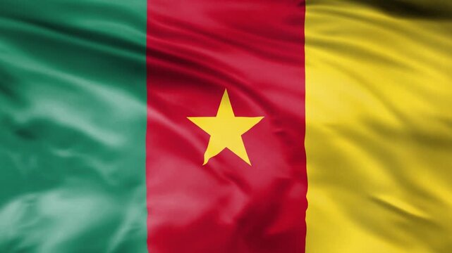 Cameroon flag waving in the wind in a seamless loop background.