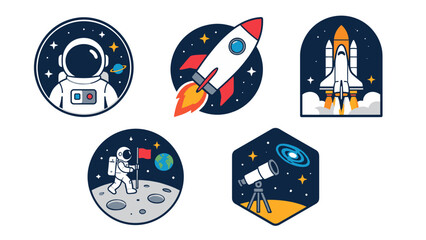 Space exploration patch set with astronaut rocket shuttle and telescope © icon_art
