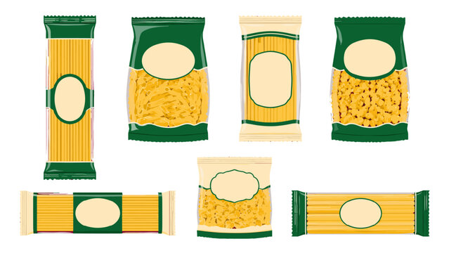 Set of pasta package mockups with transparent window labels