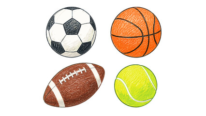 Obraz premium Hand drawn sketch set of four different sports balls