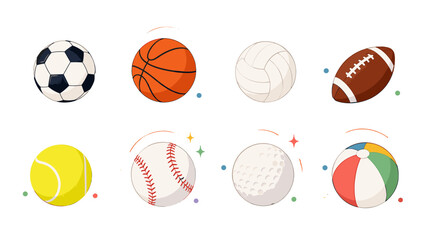 Obraz premium Set of illustrated sports balls isolated on white background