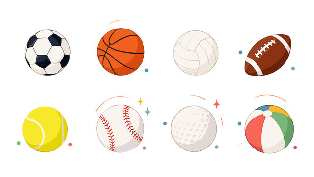 Set of illustrated sports balls isolated on white background