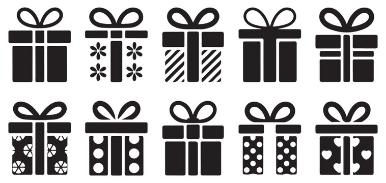 Decorative gift box icons with stars and holiday patterns. vector illustration eps 10