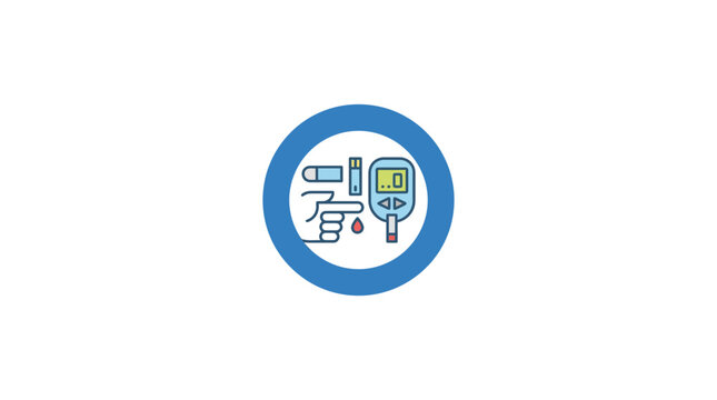 Diabetes Test Kit Icon: Glucose Meter, Lancet, Blood Drop