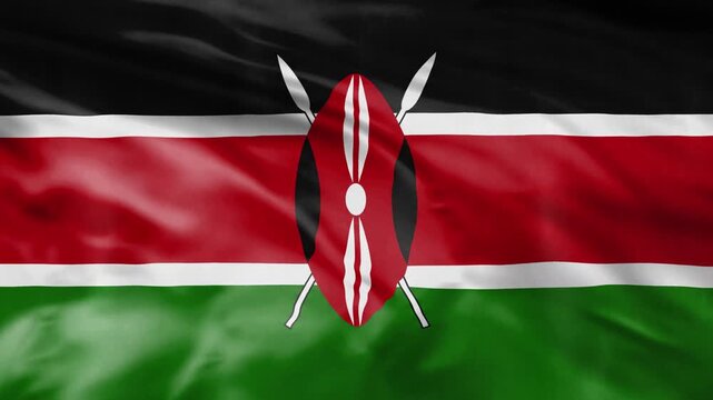 Kenya national flag waving in wind with cinematic movement.