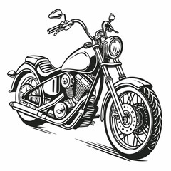 Classic chopper cruiser motorcycle line art with black and white two wheeler motor vehicle © Tik