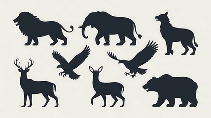 Fototapeta premium Bear silhouette collection, wild grizzly walking vector set, forest animal wildlife graphics, polar bear standing icons, isolated black silhouettes predator. 
