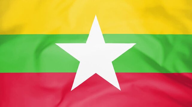 Waving flag of myanmar loopable video with realistic fabric texture.