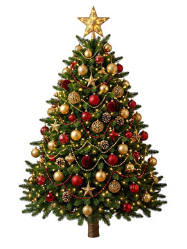 Decorated Christmas Tree Isolated on Transparent Background
