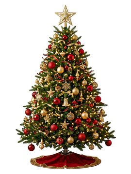 Christmas Tree with Red and Gold Ornaments Isolated PNG