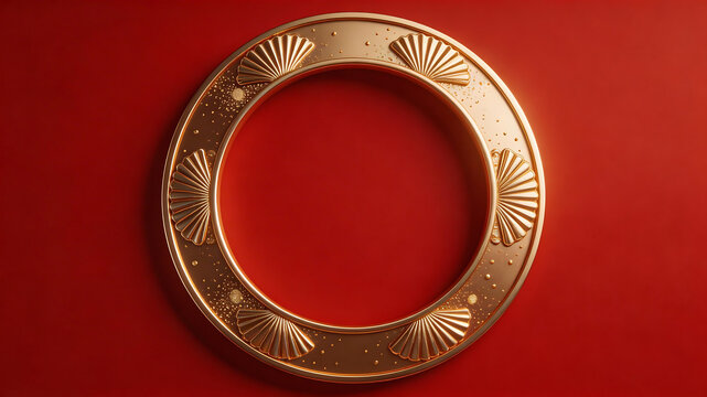 Golden decorative circular frame on red