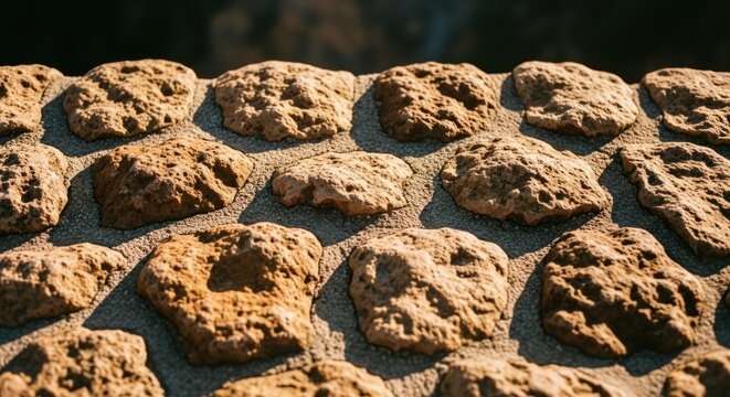 Closeup Texture of a Rustic Stone Wall with Natural Irregular Rocks.