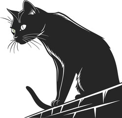 Black cat sitting on fence, silhouette illustration, feline vector, animal design © MdSirajul