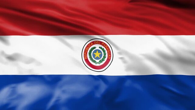 Paraguay flag waving slowly in wind cinematic footage.