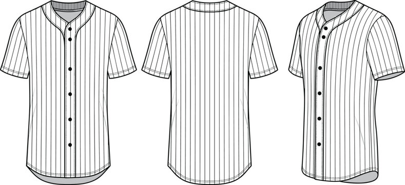 Blank pinstripe baseball jersey technical vector template illustration showing front back side