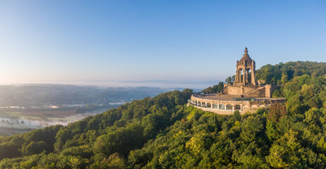 Aerial morning view of Emperor William Monument in Porta Westfalica © Iurii