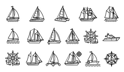 Sailboat icon set with yacht and sailing vessel nautical vector symbols design © Milon