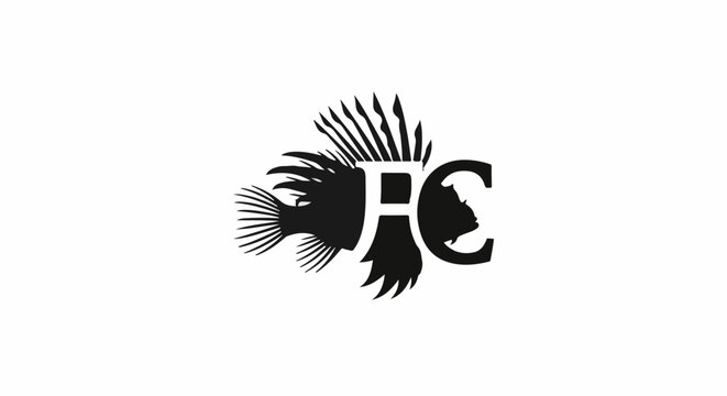 Black and white fish logo with initials PC.