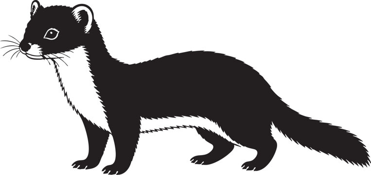 Stoat Silhouette Vector Illustration Isolated on White Background