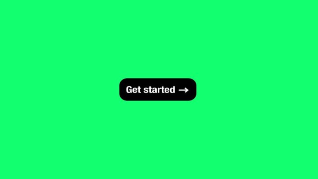 Get started text sign with arrow icon animation on green background for digital user interface with alpha channel