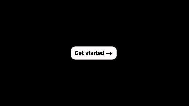 Get started text sign with arrow icon animation on black background for digital user interface with alpha channel