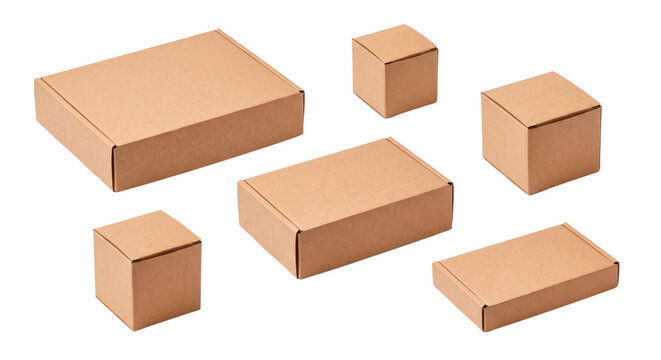 Set of Blank Brown Kraft Cardboard Boxes , no Background