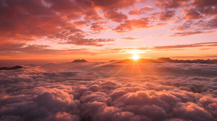 Fototapeta premium Golden Sunrise Above Sea of Clouds Over Mountain Landscape
