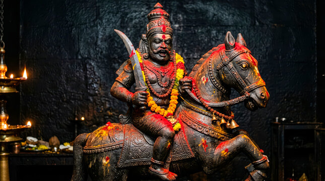 Karuppu Sami, Karuppannaswamy, Karuppasamy, Karuppar, Karuppuswamy, Kaval Deivam, Guardian Deity, Tamil Folk Religion, Tamil God, Village Deity, Folk Deity, Tamil Nadu gods, Aruval, horse god, Ayyanar