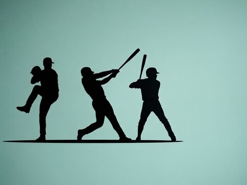 野球選手 silhouettes のダイナミックな動き と 力強いスイング