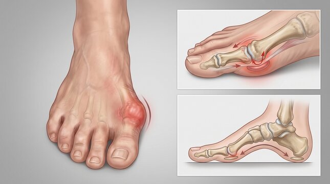 Scheme of surgical correction of hallux valgus deformity of the foot.