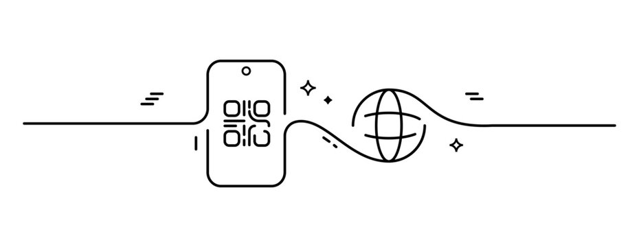 Continues one line or Stroke Qr code Scan through smartphone with web icon vector illustration for mobile app, payment and discounts.