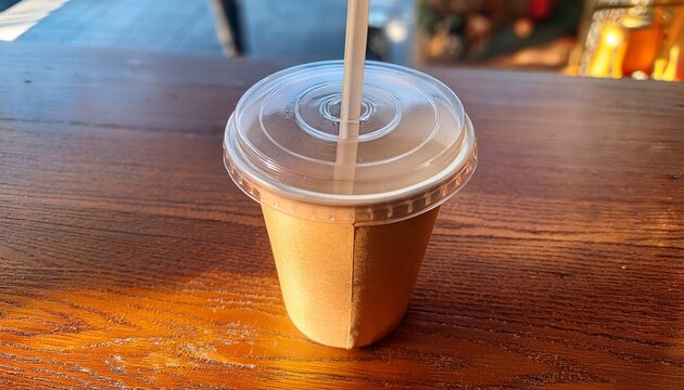 kulikov takeaway coffee cup with lid and straw on a table in bishkek kyrgyzstan the image conveys coffee break culture takeaway beverage service and local cafe branding